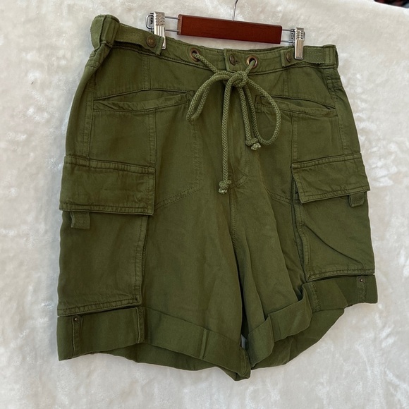 NEW Size Large Free People Frankie Washed Garden Snake Green Slouchy Tie Shorts - Picture 5 of 9